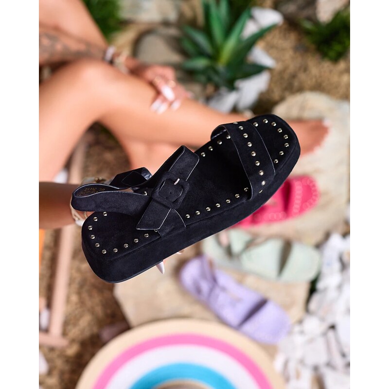 Resti Black womens sandals with rhinestones Franssia - Footwear 108016089