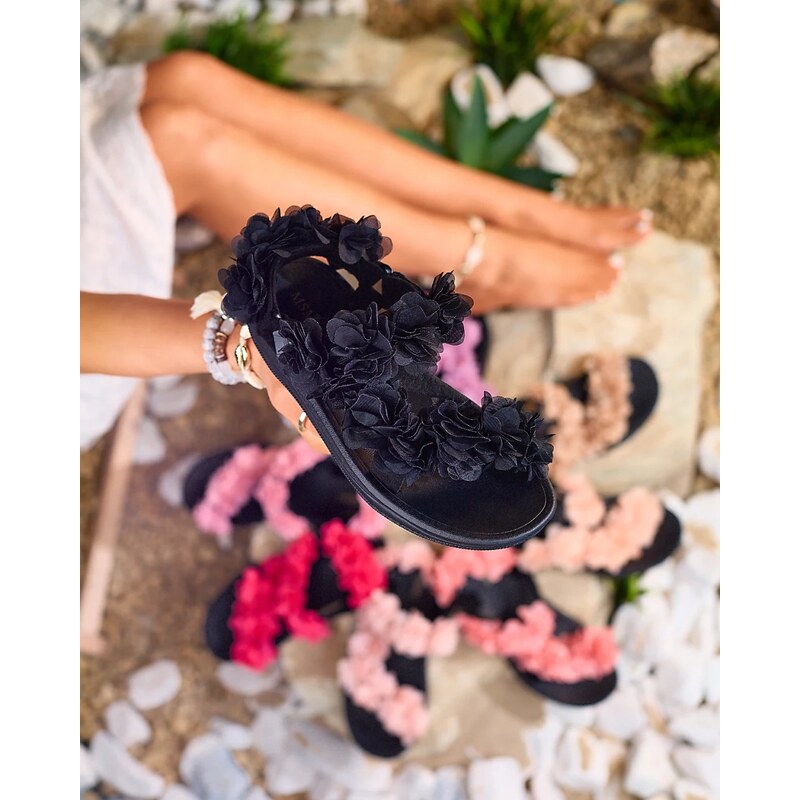 Resti Black womens sandals with flowers Alferroy 108016094