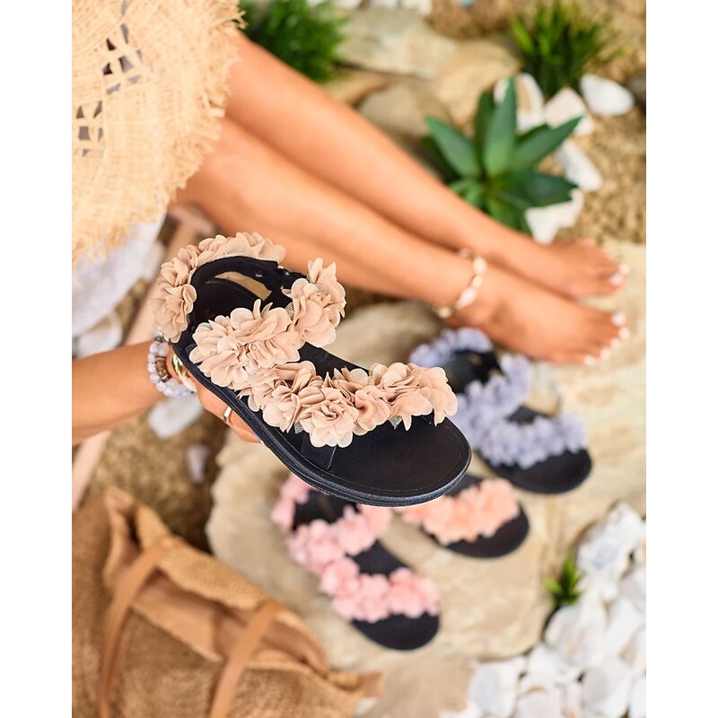 Resti Beige womens sandals with flowers Alferroy 108016100