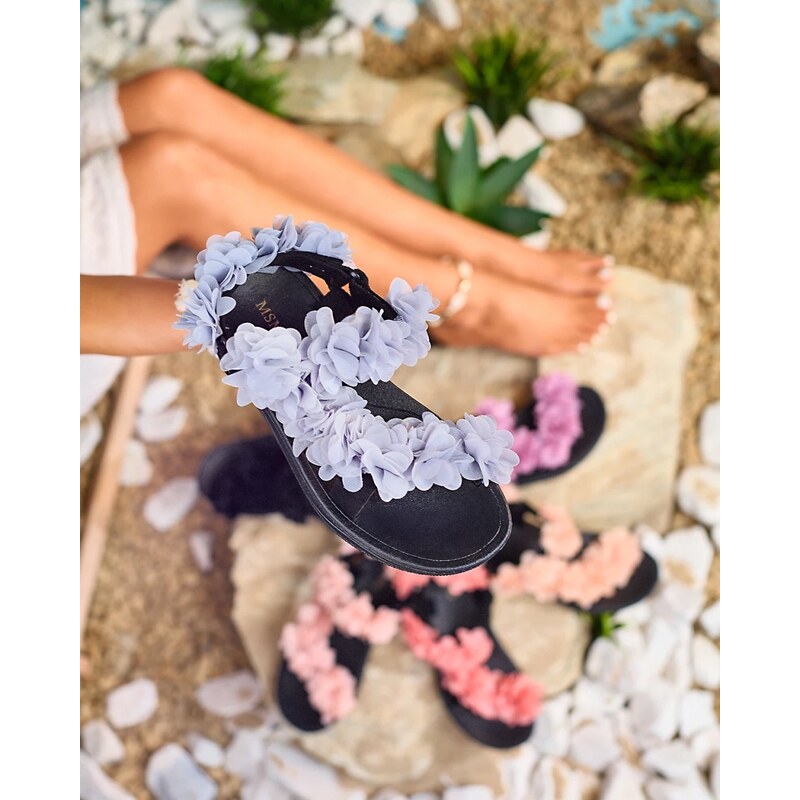 Resti Grey womens sandals with flowers Alferroy 108016101