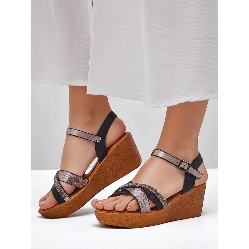 Resti Womens wedge sandals with rhinestones and glitter Glittera