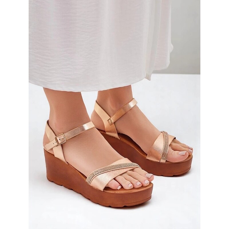 Resti Womens wedge sandals with rhinestones and glitter Aurora