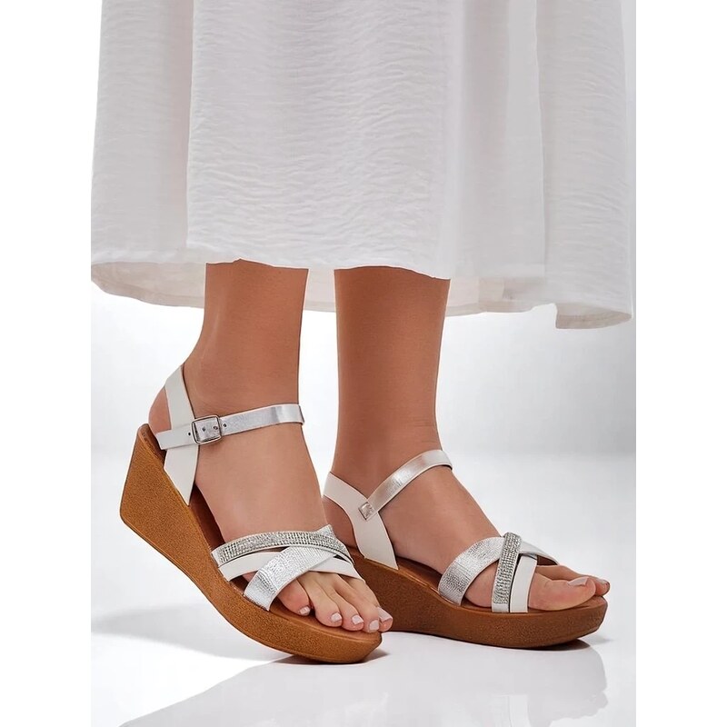 Resti Womens wedge sandals with rhinestones and glitter Glittera