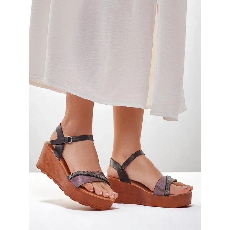 Resti Womens wedge sandals with rhinestones and glitter Aurora