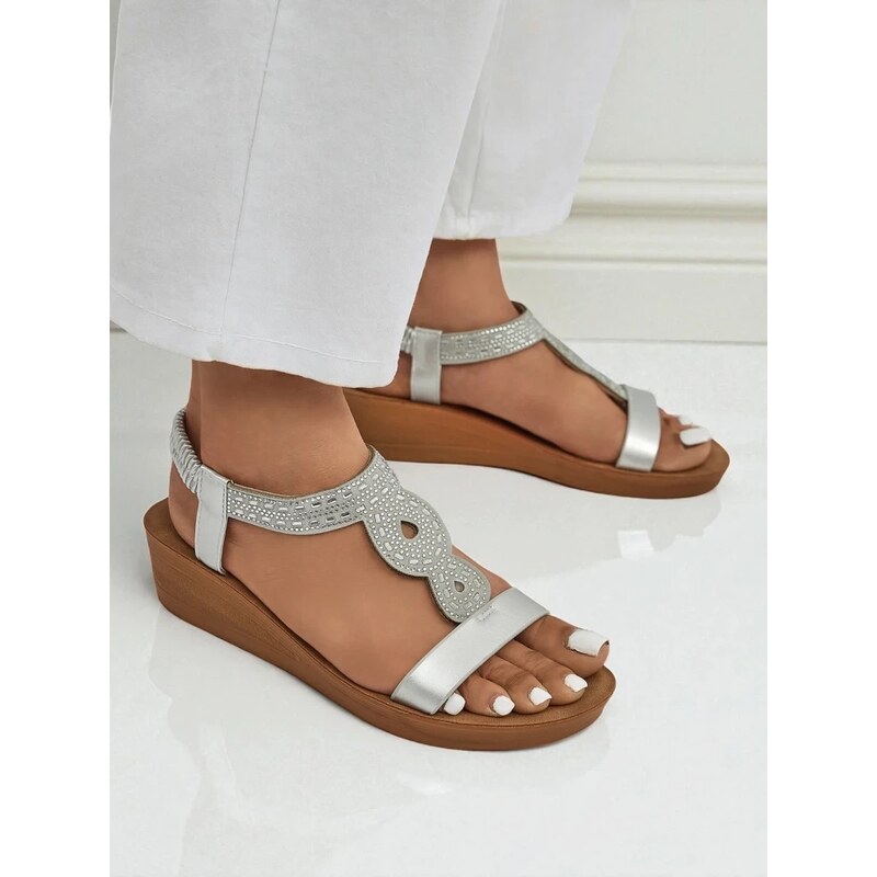 Resti Womens Wedge Sandals with Cubic Zirconia Agaya