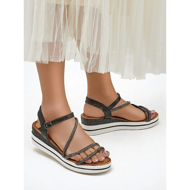 Resti Womens wedge sandals with rhinestones Ballosa