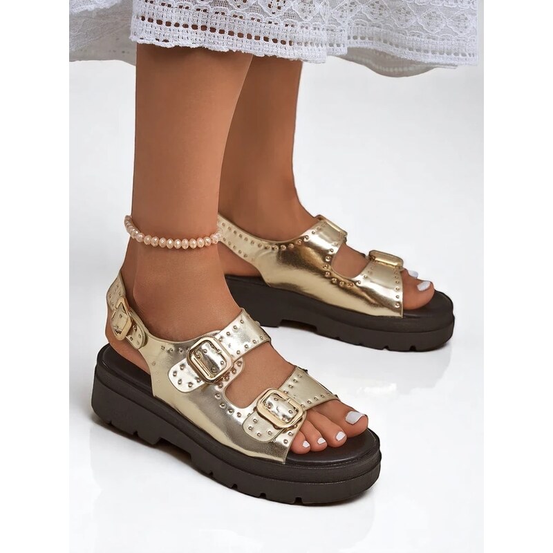 Resti Womens Thick Sole Sandals with Rhinestones Rocky Chic