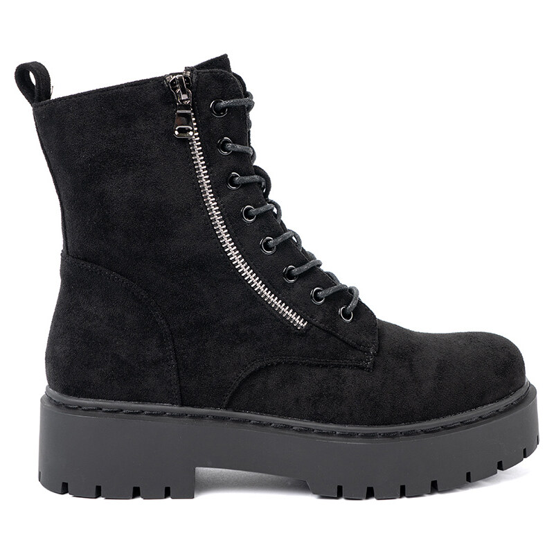 Shelvt Womens black hiking boots with suede trim 108016475