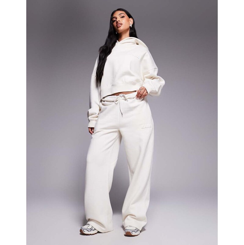 Kaiia cotton rich bubble embossed logo oversized cropped hoodie co-ord 112191828