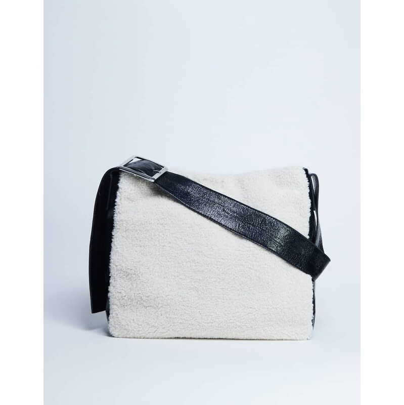 Topshop Tish shealing tote bag with contrast strap in cream &