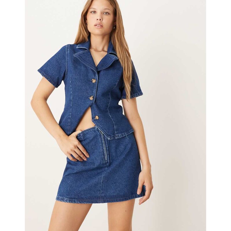 ASOS DESIGN denim mini skirt co-ord in mid blue