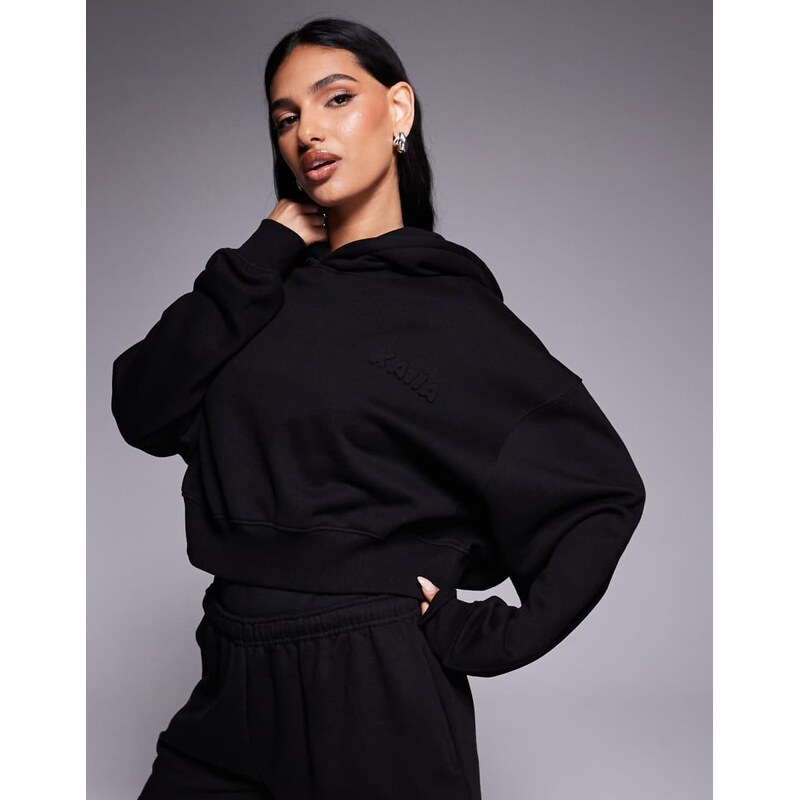 Kaiia cotton rich bubble embossed logo cropped hoodie co-ord in