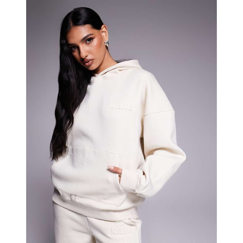 Kaiia cotton rich bubble embossed logo oversized hoodie co-ord