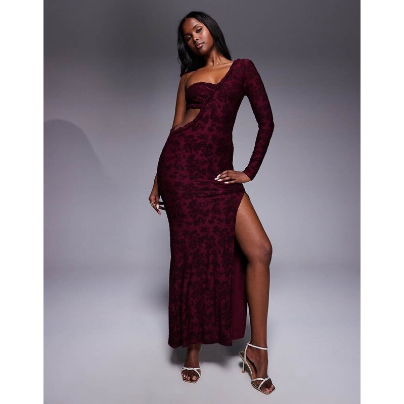 ASOS DESIGN devore cut out maxi dress with one sleeve and side