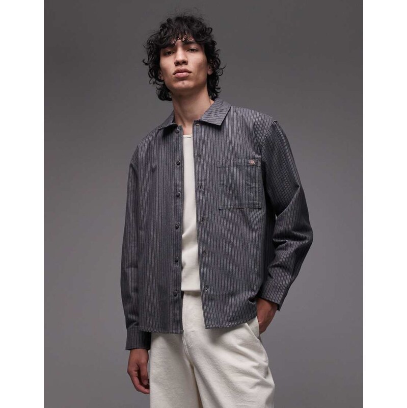 Dickies lima pinstripe oversized shirt in dark grey