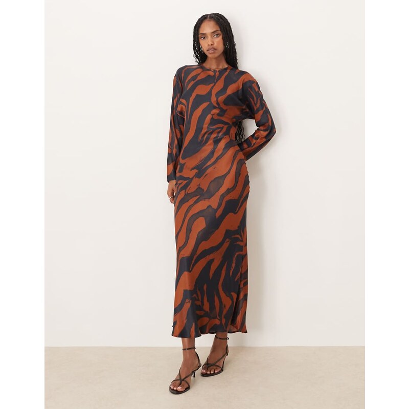 ASOS DESIGN balloon sleeve crew neck satin slip maxi dress in
