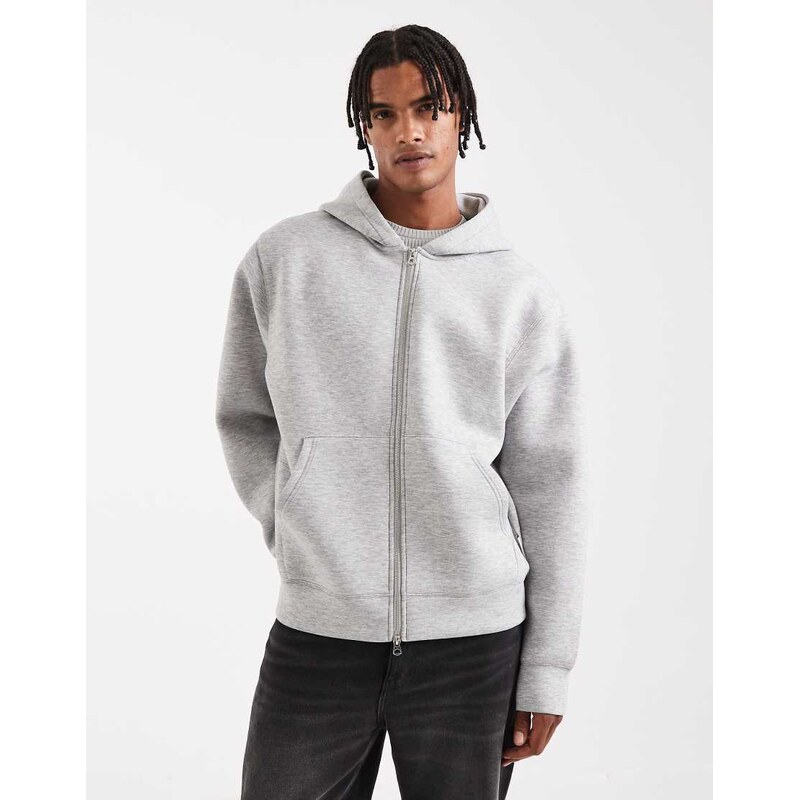 Jack & Jones oversized hoodie with double zip in grey marl in