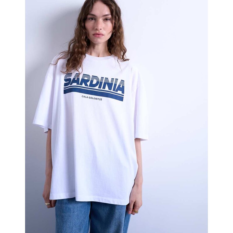 Topshop graphic Sardinia oversized tee in white 108017429