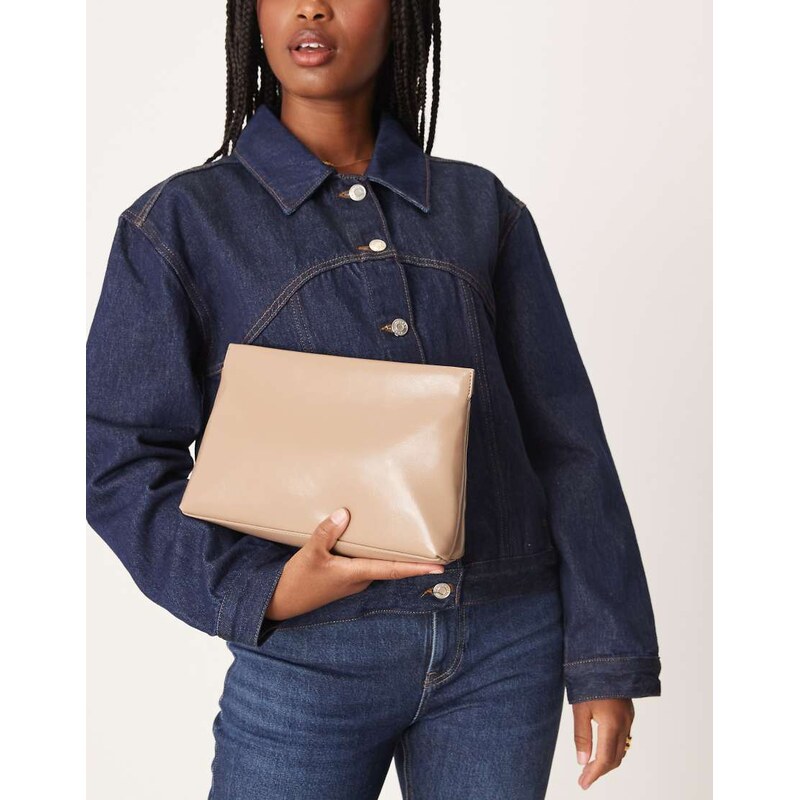 ASOS DESIGN zip top clutch bag in mushroom-Brown 108017441