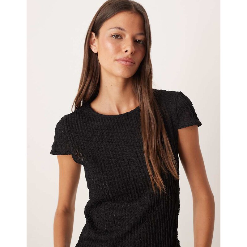 ASOS DESIGN textured ruffle baby tee in black - BLACK
