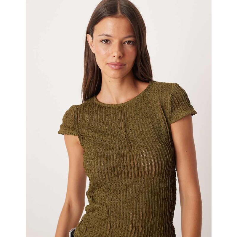 ASOS DESIGN textured ruffle baby tee in khaki - KHAKI-Green