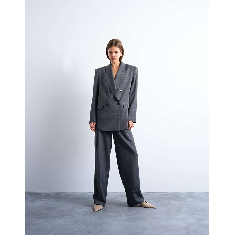 Topshop tonic 80s double breasted oversized suit blazer in grey 108017458