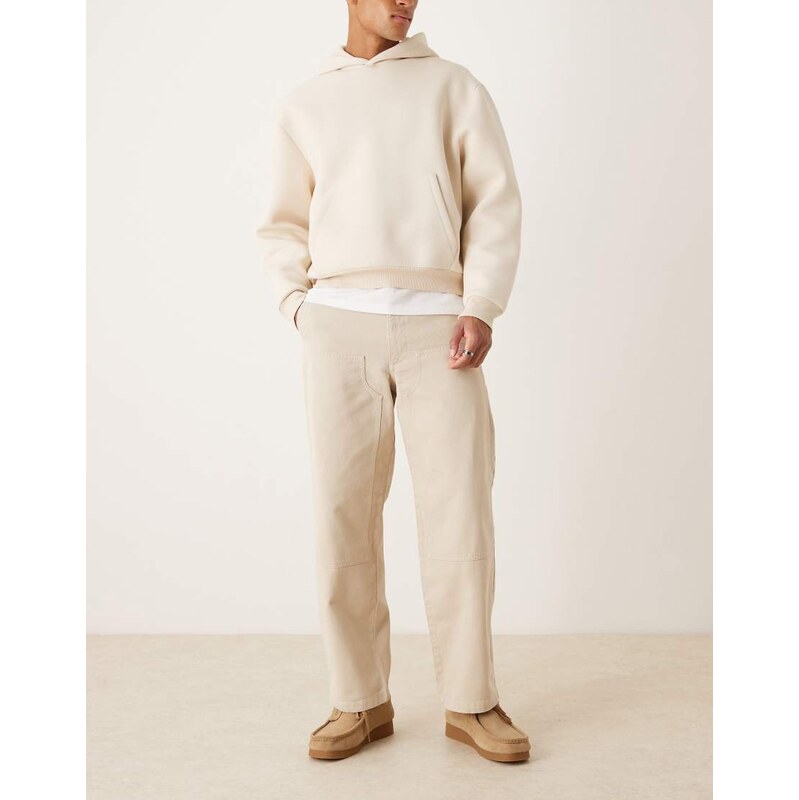 ASOS DESIGN loose straight trousers in stone with carpenter