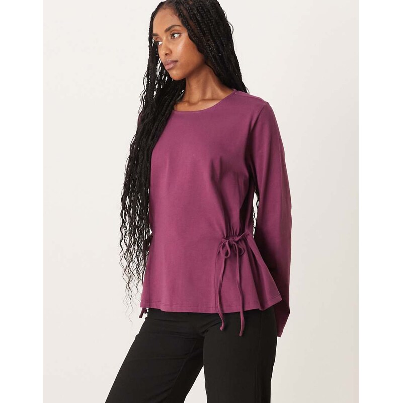 ASOS DESIGN cinched tie side long sleeve top in plum-Purple