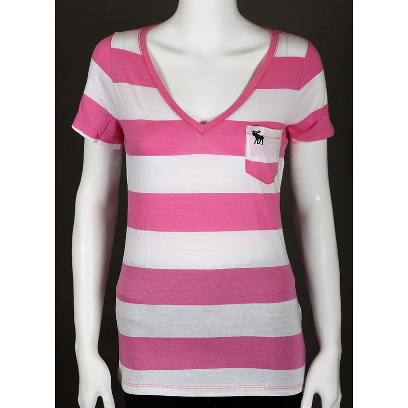 Abercrombie & Fitch dámské tričko s pruhy pink/white VELIKOST M 29504759