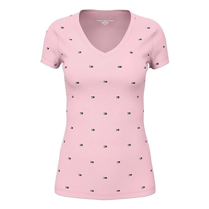 Tommy Hilfiger dámské tričko v-neck Tommy flag růžové VELIKOST XXS 73688724