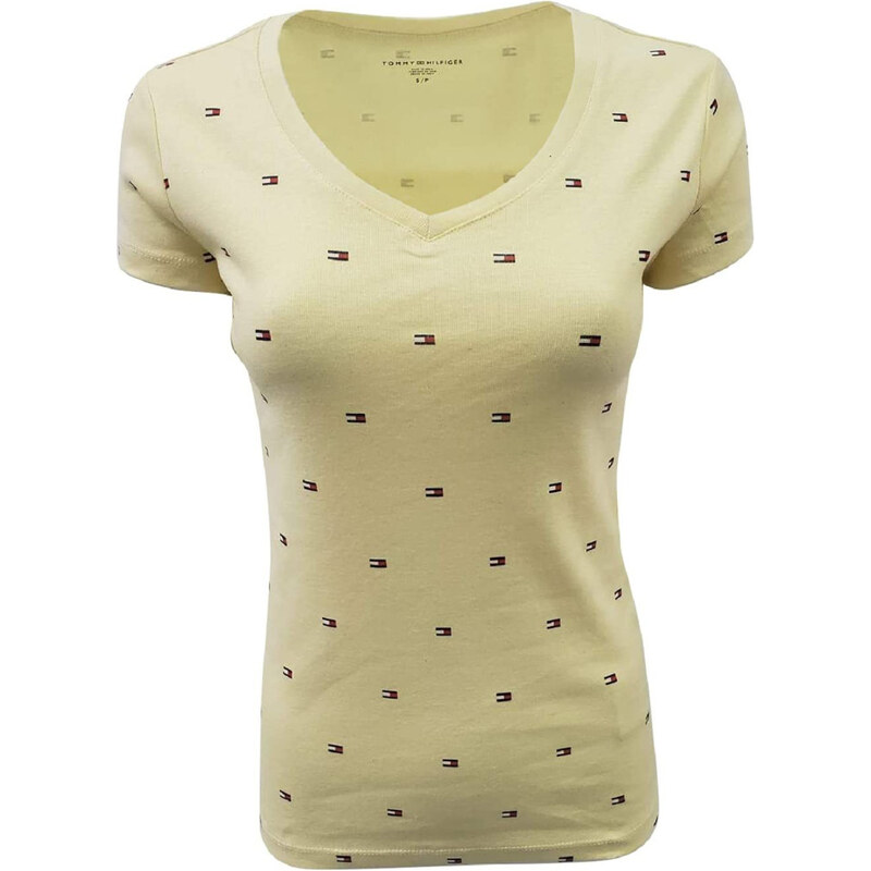 Tommy Hilfiger dámské tričko v-neck Tommy flag yellow VELIKOST XXS 73688728