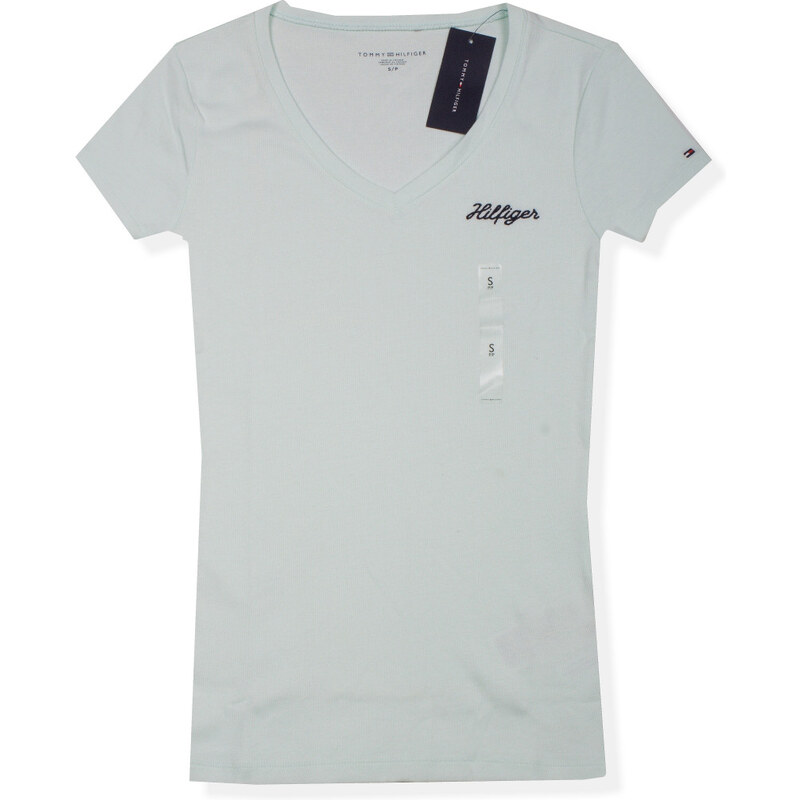 Tommy Hilfiger dámské tričko Solid v-neck Zelenkavé VELIKOST XXS