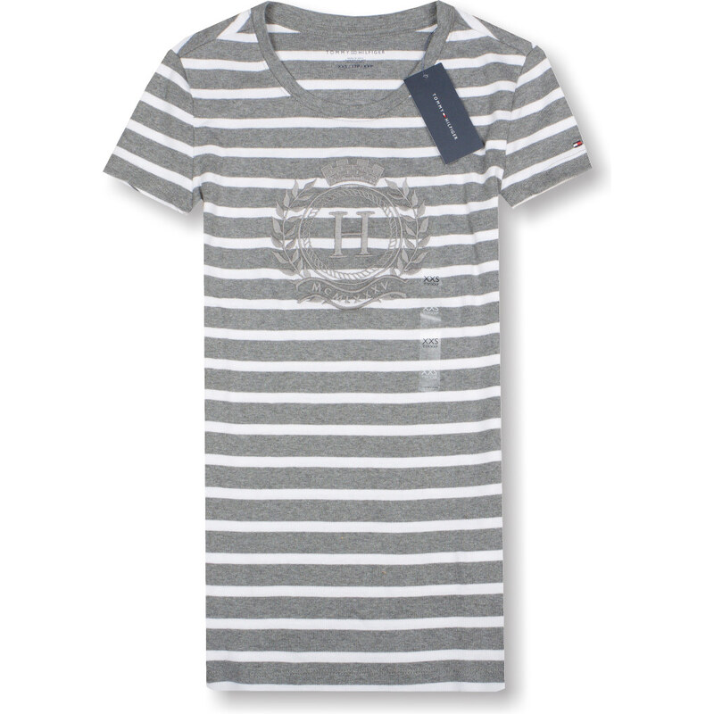 Tommy Hilfiger dámské tričko graphics pruhované šedá/bílá