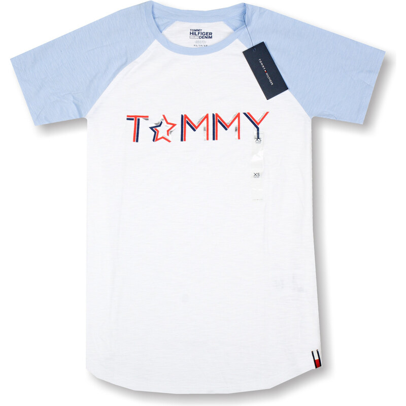 Tommy Hilfiger dámské tričko bílé s modrými rukávy VELIKOST XXL