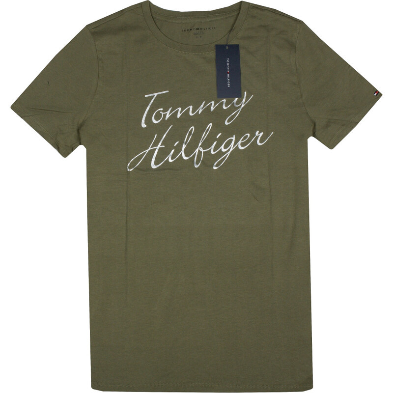 Tommy Hilfiger dámské tričko Logo signature zelené VELIKOST S