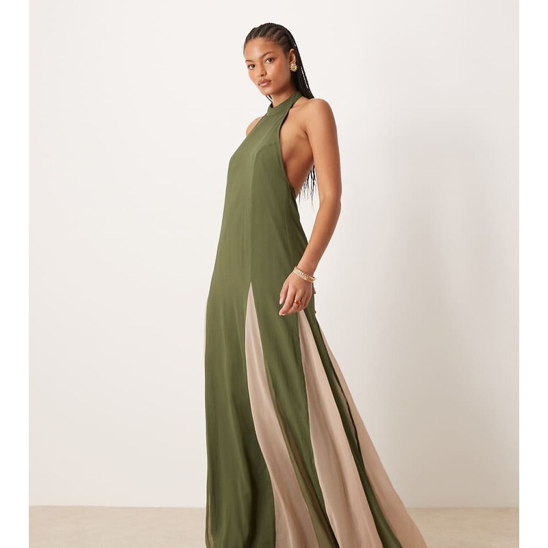 ASOS Tall ASOS DESIGN Tall high neck chiffon maxi dress with contrast 108019998