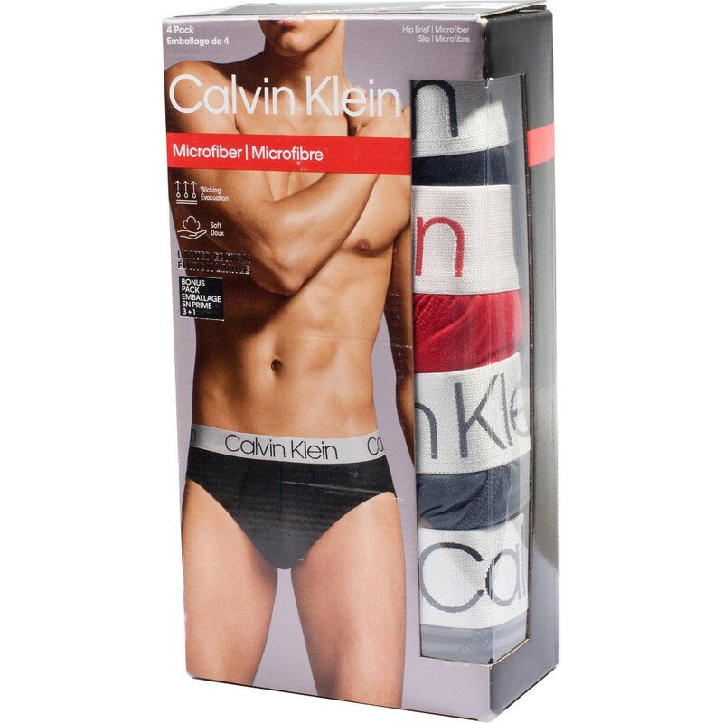 4PACK Calvin Klein Hip Brief Slipy set v Krabičce Pánské Microfiber 108018187