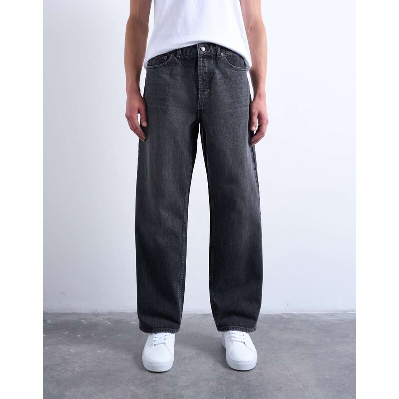 Topman rigid baggy jean in washed black
