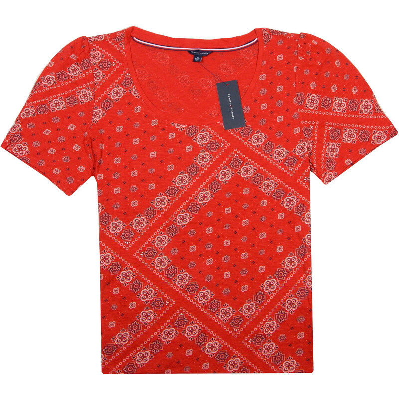 Tommy Hilfiger Dámské Tričko Crop Top floral print červené VELIKOST XL 102788567