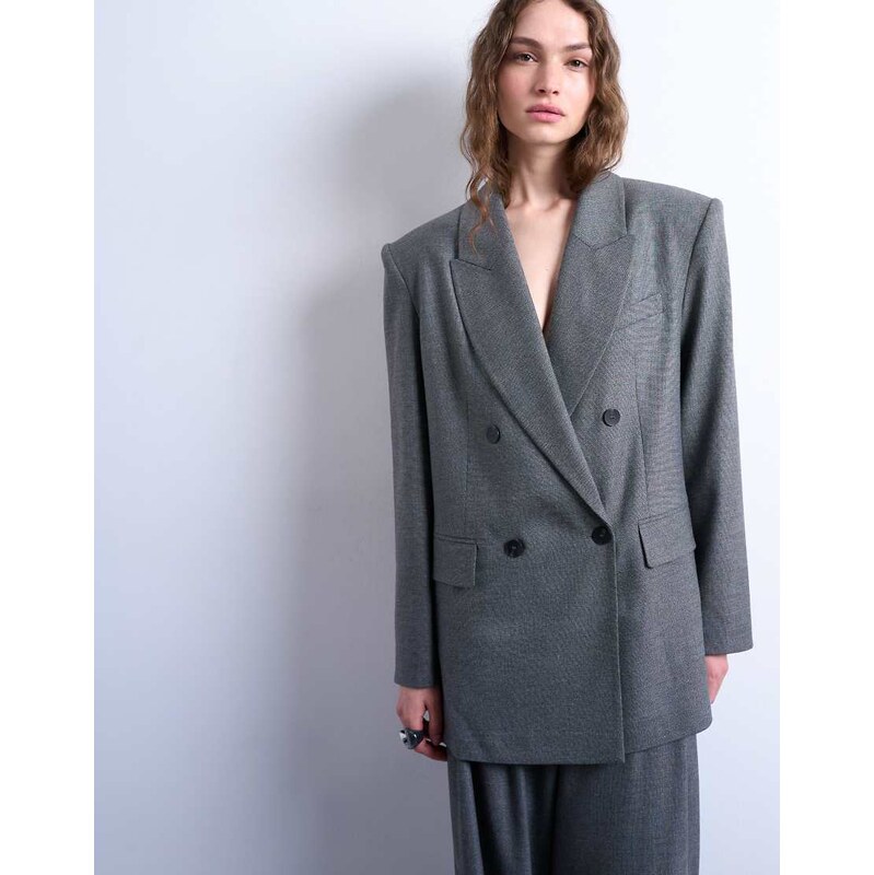 Topshop 80s double breasted oversized blazer in grey 108020053