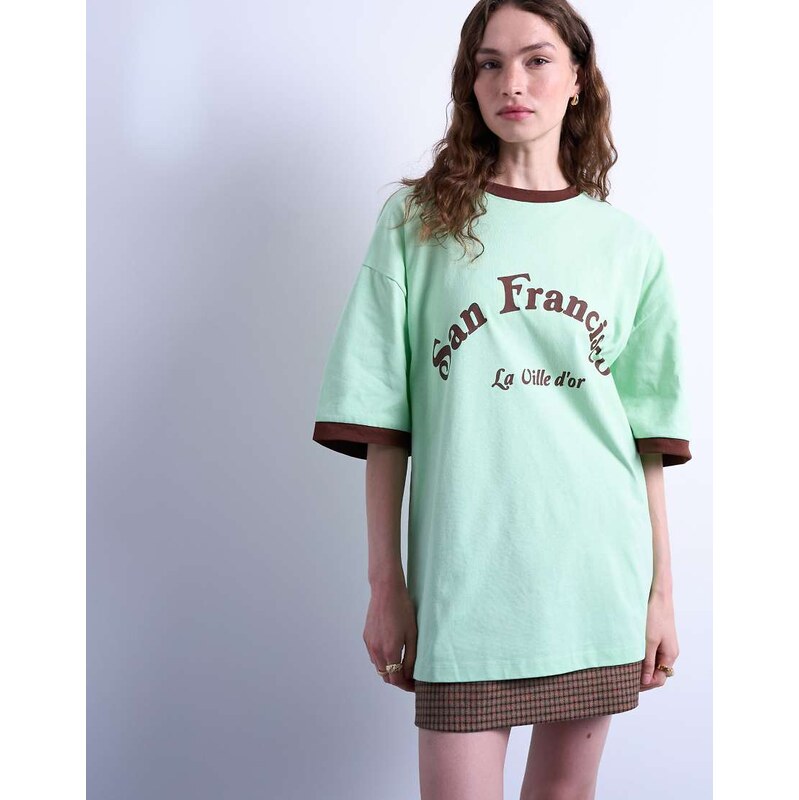 Topshop graphic San Francisco oversized tee in green 108020086