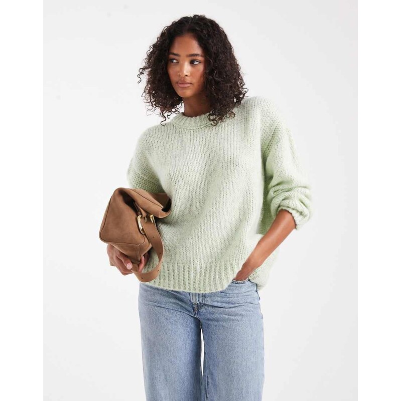 ASOS DESIGN oversized crew neck jumper in sage multiply-Yellow 108023060