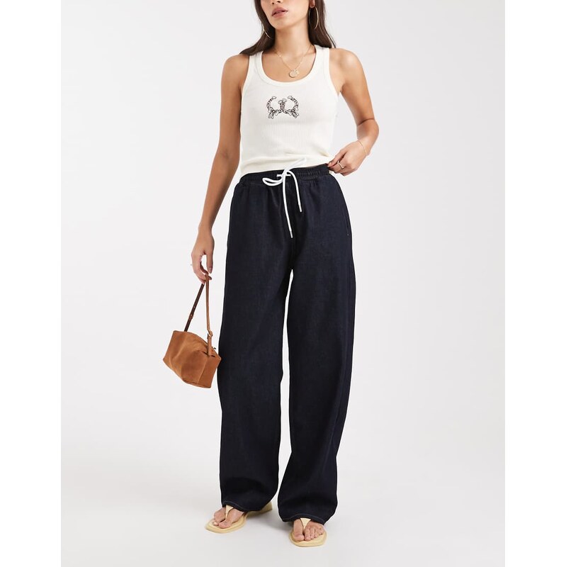 Miss Selfridge elasticated baggy jean in indigo wash-Blue