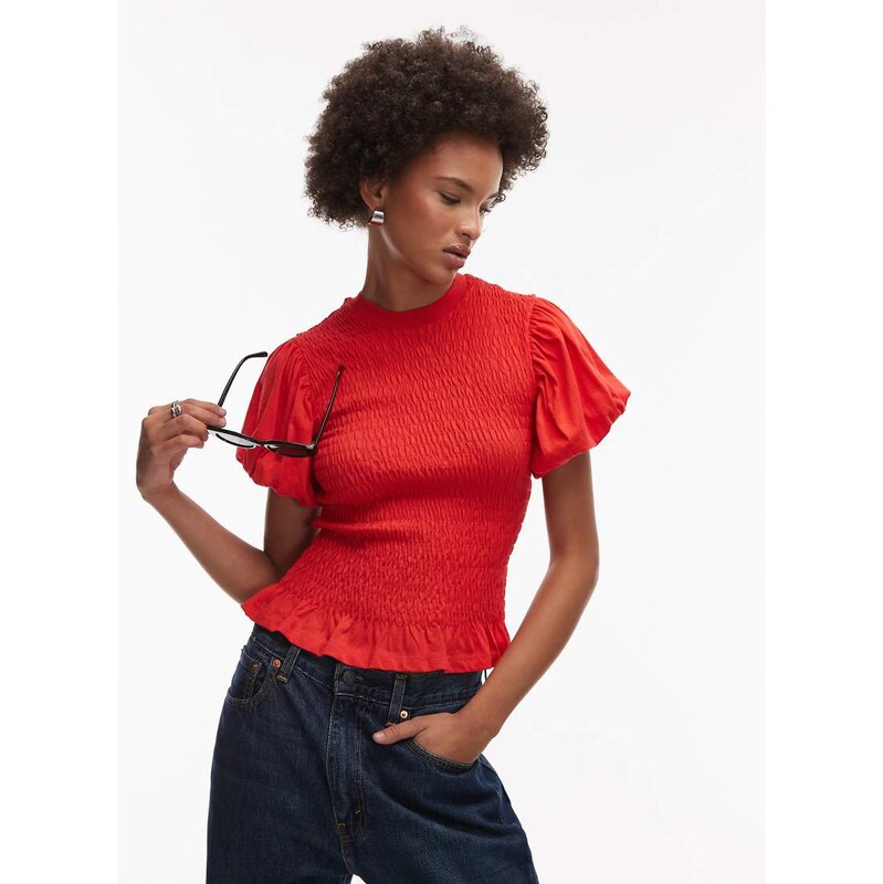 Allsaints dael shirred top in red