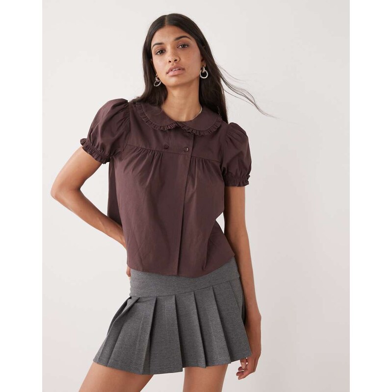 COLLUSION babydoll blouse in brown 108023075