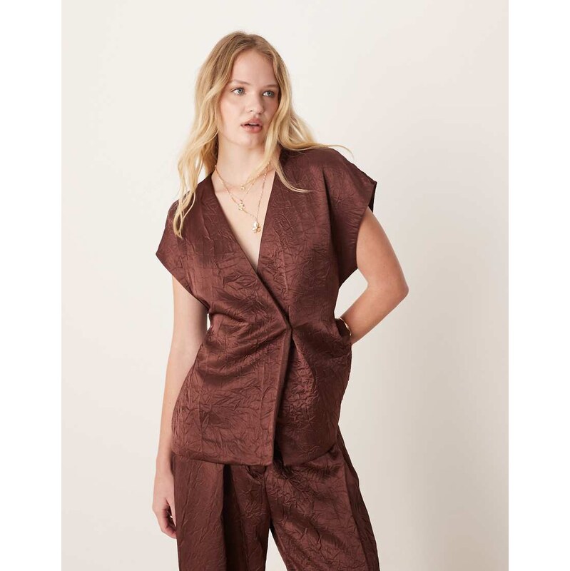 Mango sleeveless tie waist top co-ord in brown 108020122
