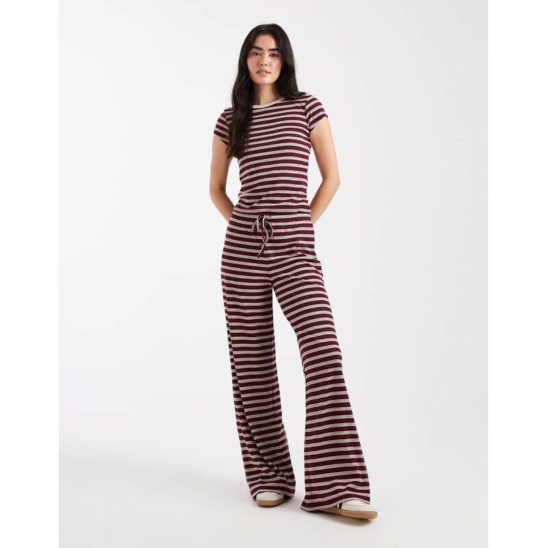 Miss Selfridge wide leg striped trouser co ord in burgundy-Multi 115740626