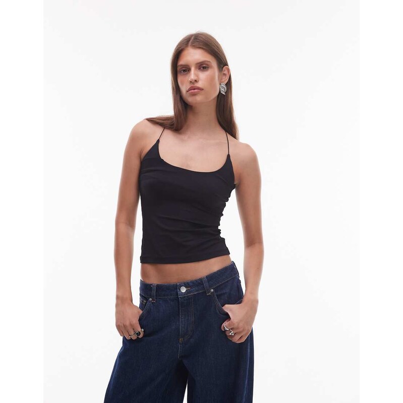 ASOS DESIGN wide scoop neck polyamide vest in black 110976508