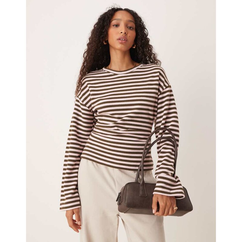 ASOS DESIGN Supersoft long sleeve corset waist tee in khaki