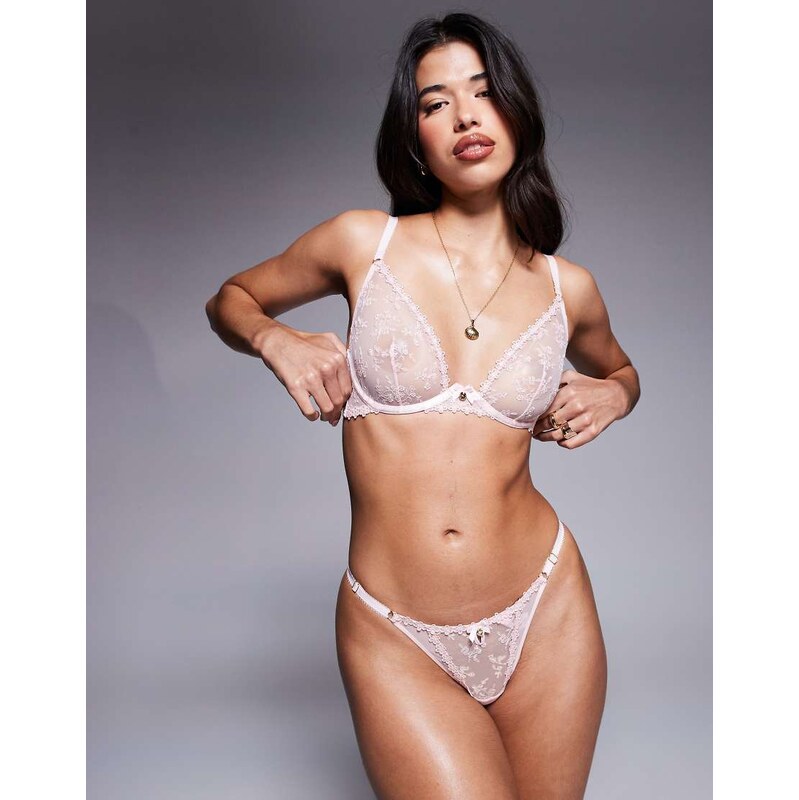 Boux Avenue Beau co-ord plunge bra with all over embroidery in pink 108023123